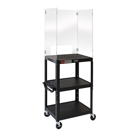 LUXOR Adjustable-Height Steel Media Cart with Acrylic Sneeze Guard DIVAVJ42